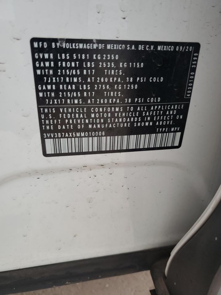 2021 Volkswagen Tiguan Se VIN: 3VV3B7AX5MM010006 Lot: 62730045