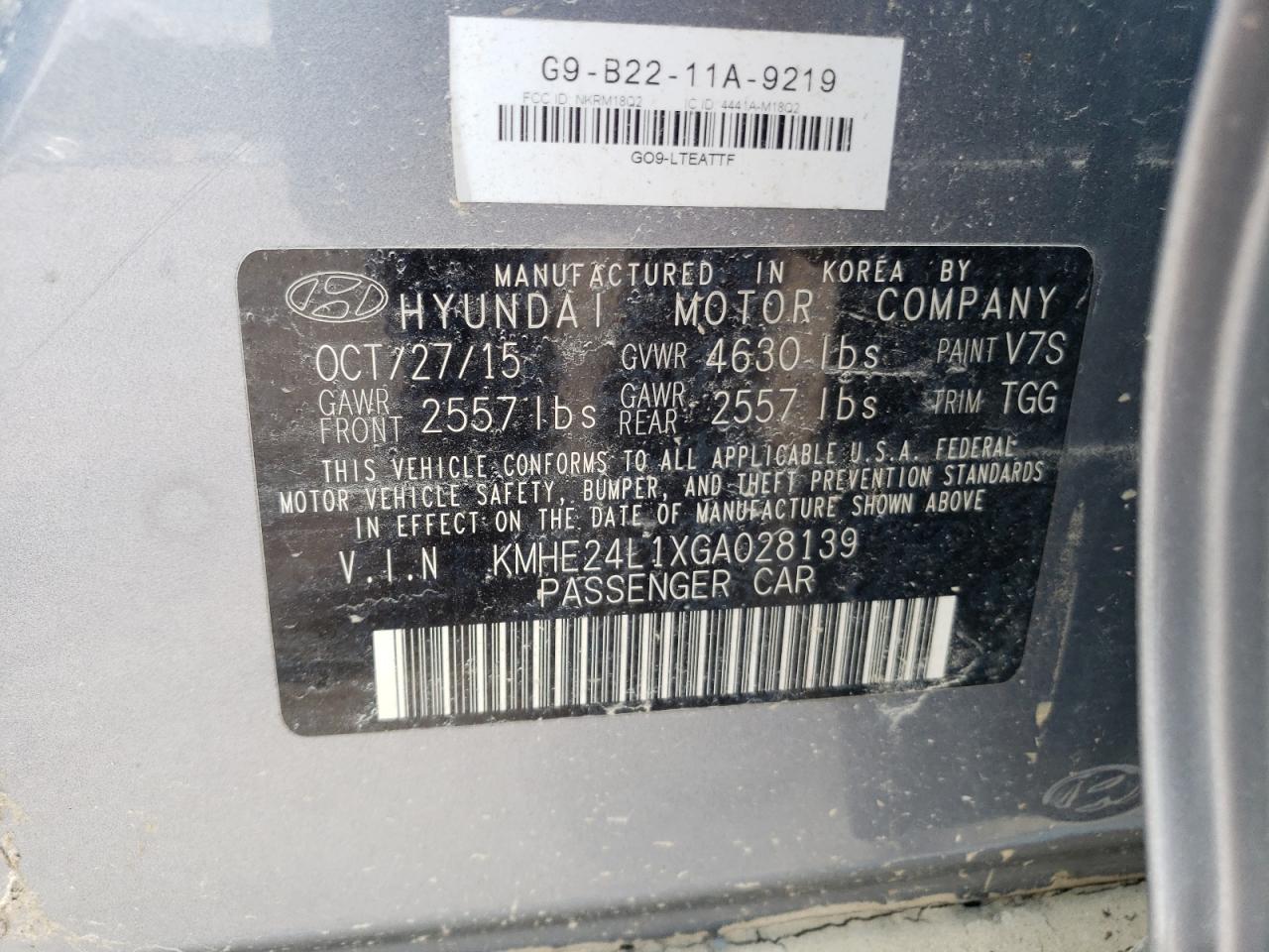 kmhe24l1xga028139 KMHE24L1XGA028139 2016 Hyundai Sonata Hybrid