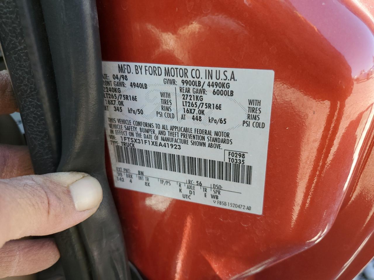 1999 Ford F350 Srw Super Duty VIN: 1FTSX31F1XEA41923 Lot: 64498775
