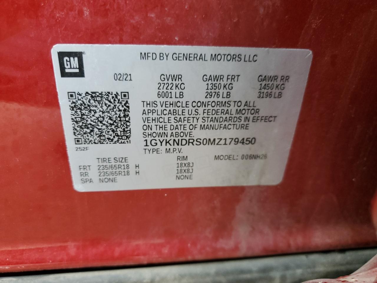 2021 Cadillac Xt5 Premium Luxury VIN: 1GYKNDRS0MZ179450 Lot: 65753015