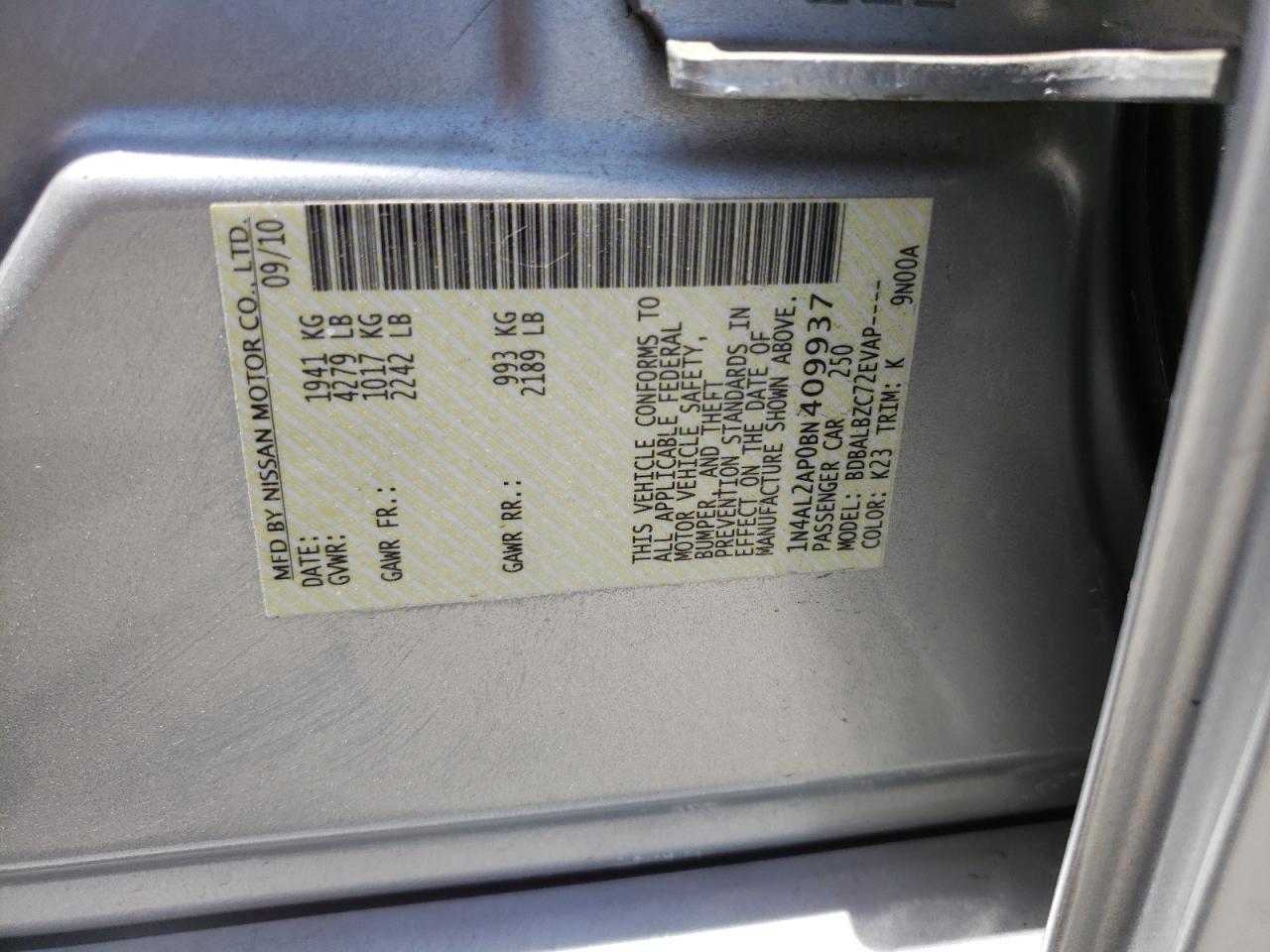 2011 Nissan Altima Base VIN: 1N4AL2AP0BN409937 Lot: 64792945