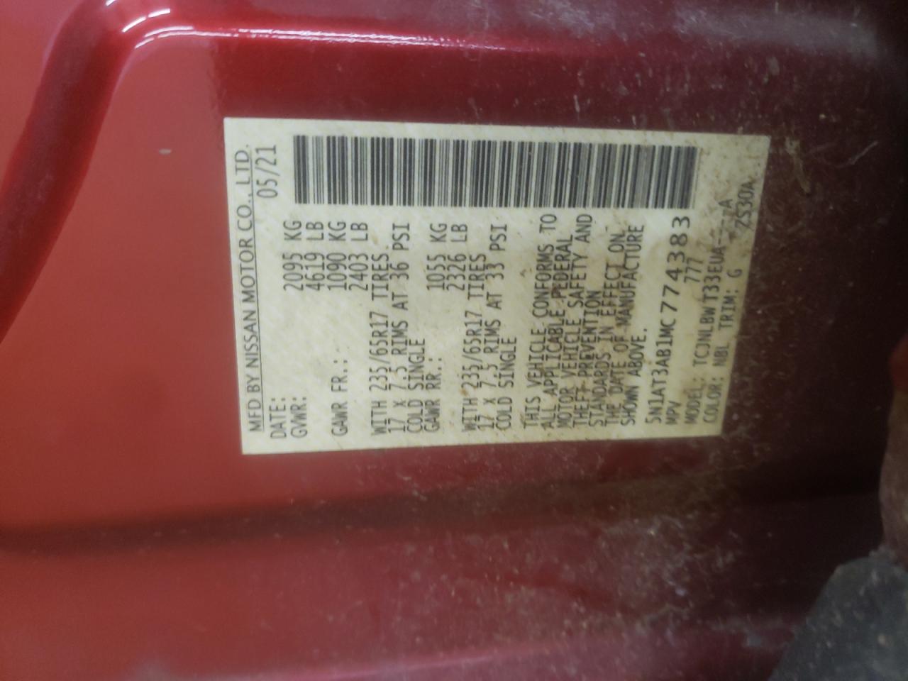 5N1AT3AB1MC774383 2021 Nissan Rogue S