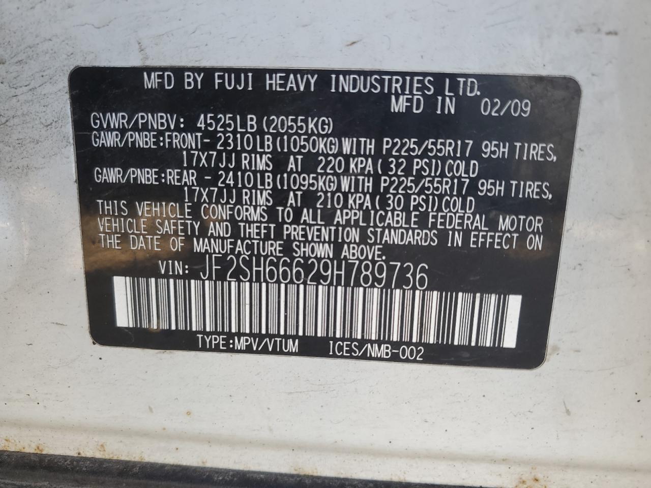 2009 Subaru Forester 2.5Xt Limited VIN: JF2SH66629H789736 Lot: 66938345