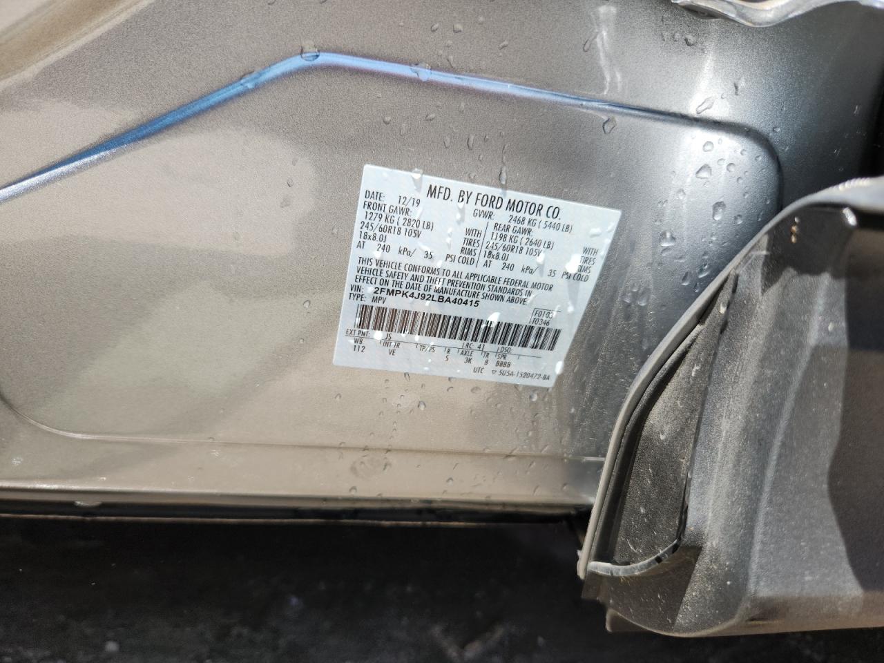 2020 Ford Edge Sel VIN: 2FMPK4J92LBA40415 Lot: 63802575