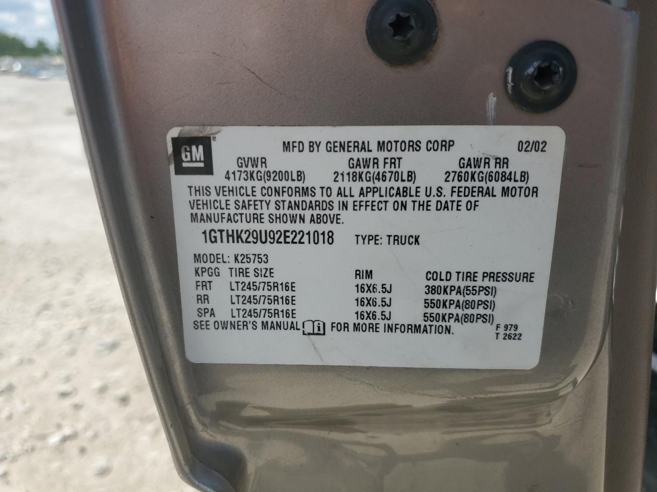2002 GMC Sierra K2500 Heavy Duty VIN: 1GTHK29U92E221018 Lot: 63488075