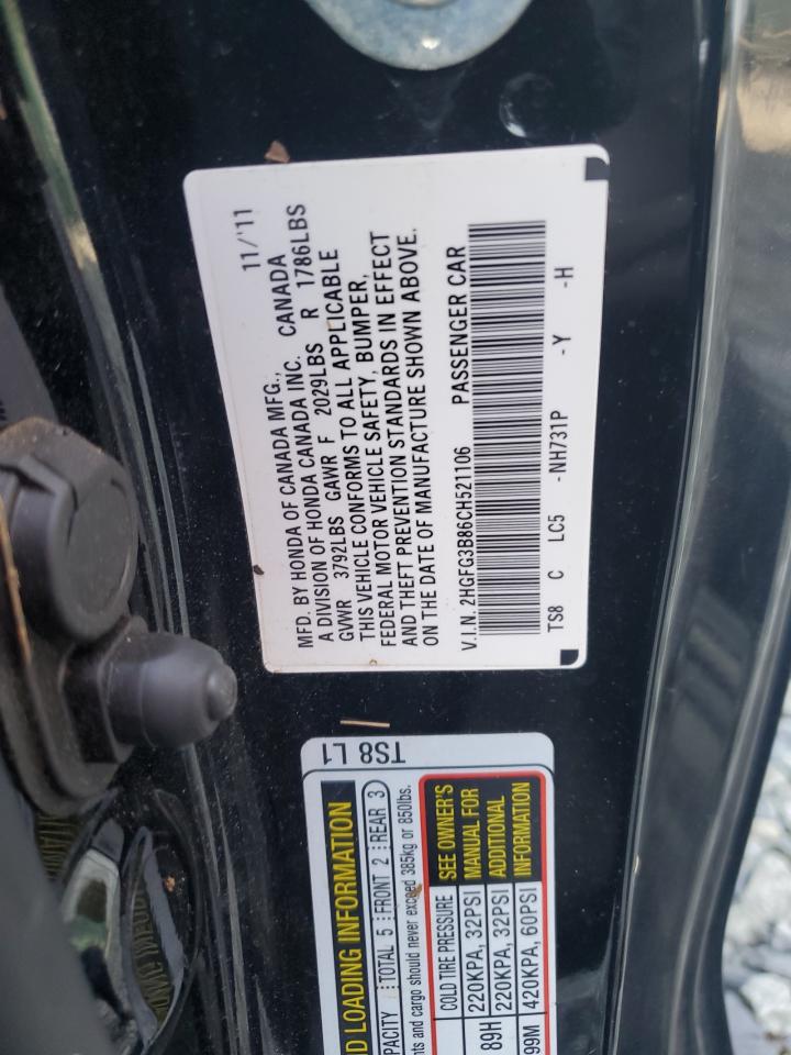 2012 Honda Civic Ex VIN: 2HGFG3B86CH521106 Lot: 65199425