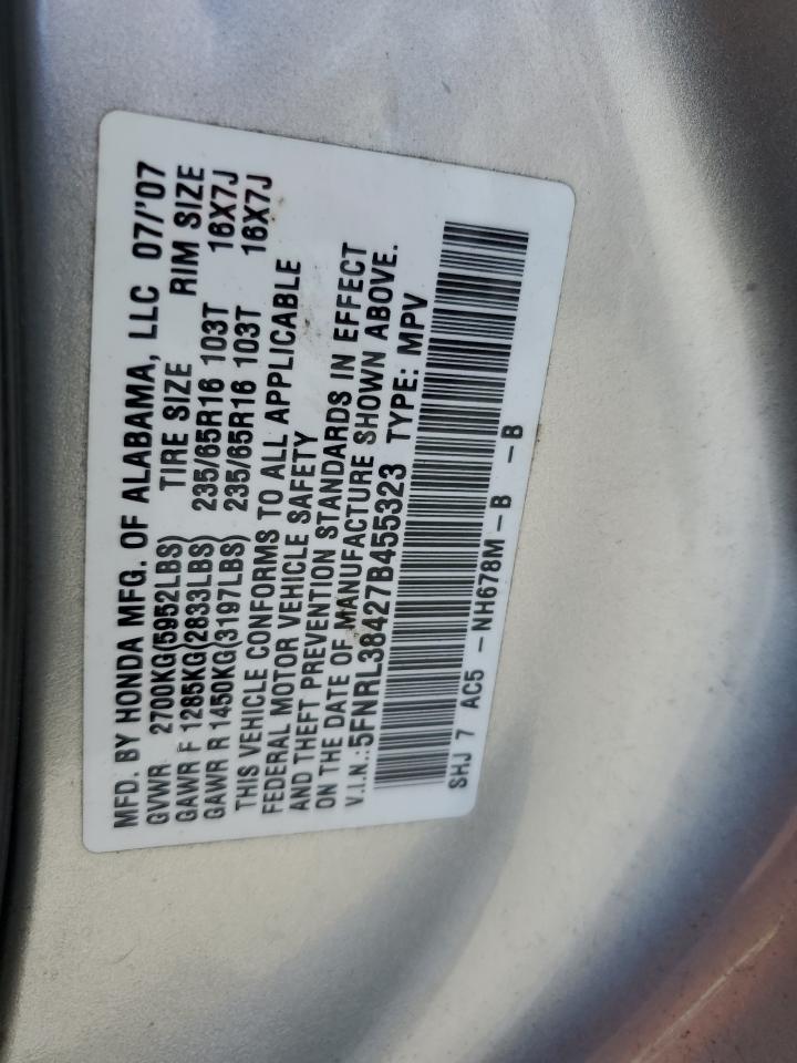 2007 Honda Odyssey Ex VIN: 5FNRL38427B455323 Lot: 63161995