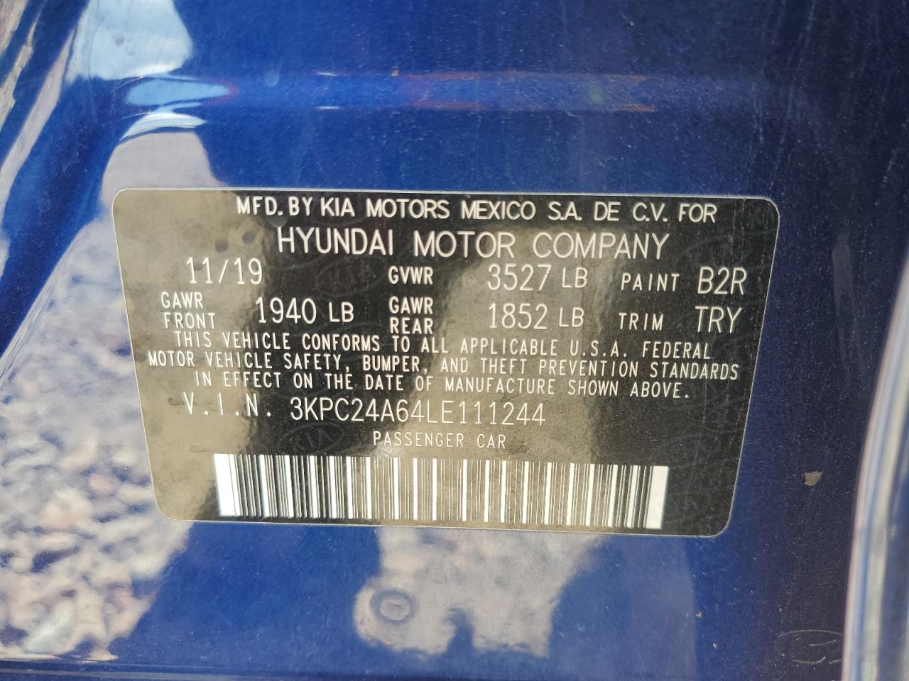 2020 Hyundai Accent Se VIN: 3KPC24A64LE111244 Lot: 65142585