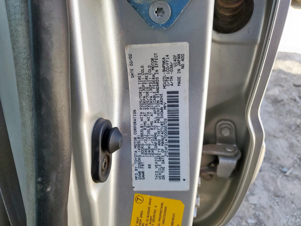 2002 Toyota Highlander Limited VIN: JTEHF21A720066709 Lot: 66918295