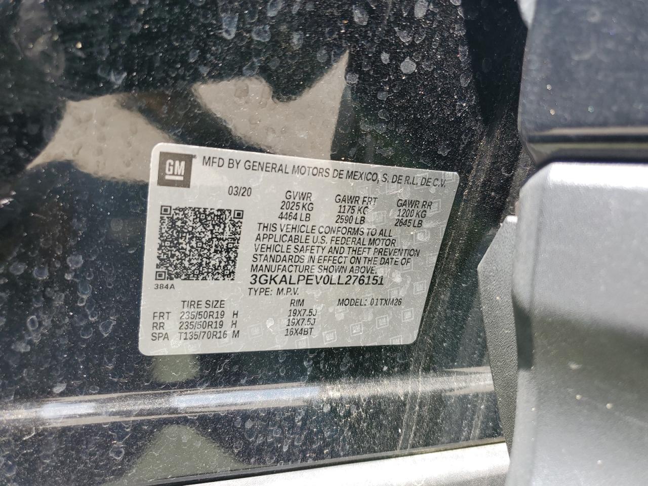 3gkalpev0ll276151 3GKALPEV0LL276151 2020 GMC Terrain Slt
