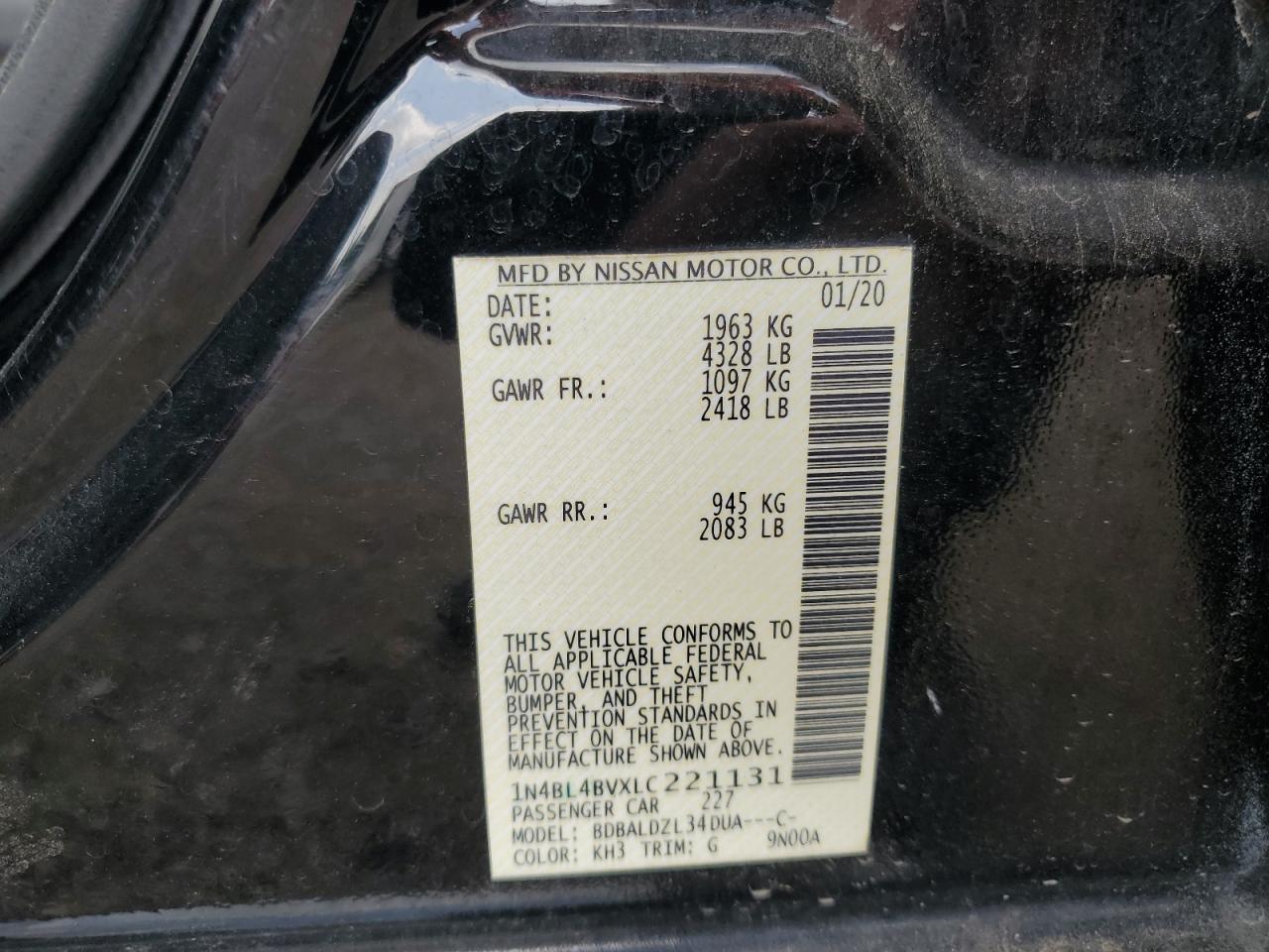 2020 Nissan Altima S VIN: 1N4BL4BVXLC221131 Lot: 64383185