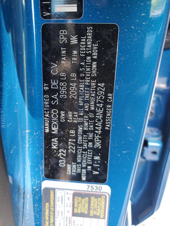 2022 Kia Forte Gt VIN: 3KPF44AC4NE475924 Lot: 63081055