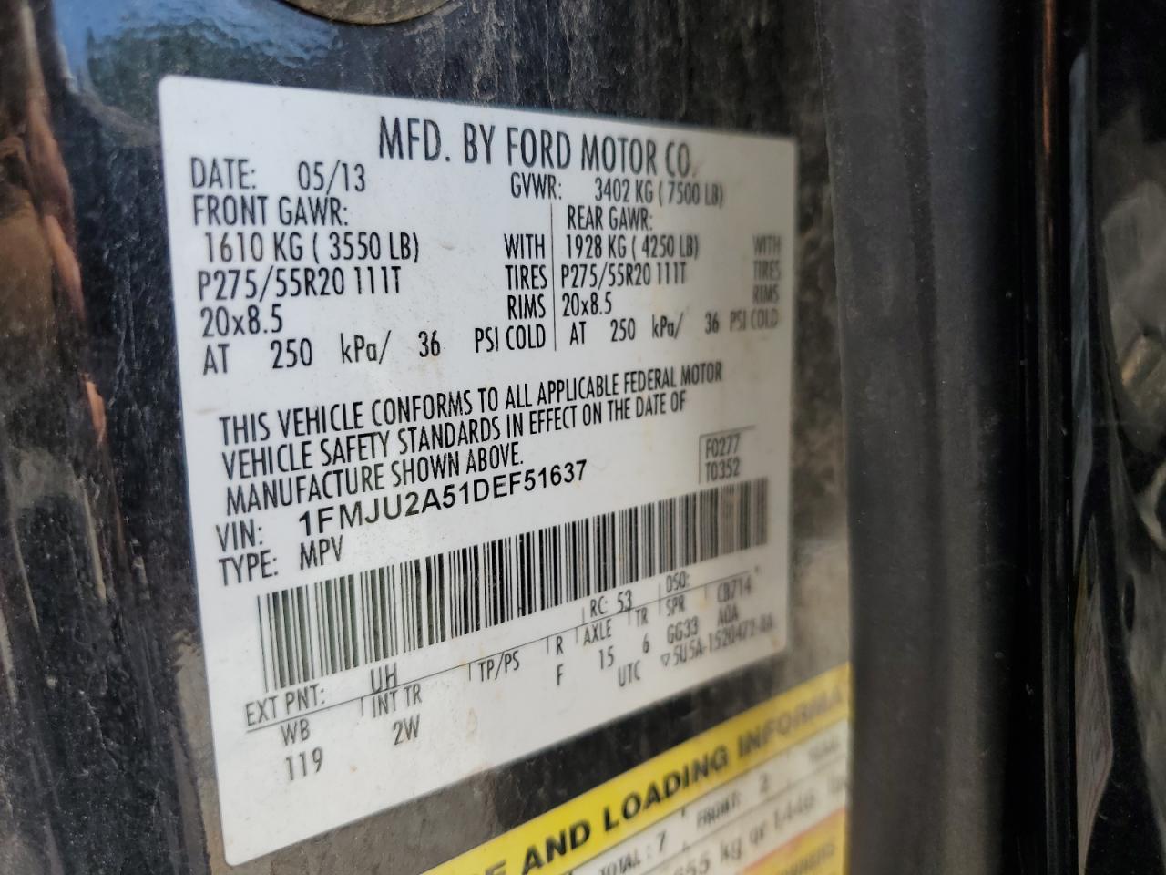 2013 Ford Expedition Limited VIN: 1FMJU2A51DEF51637 Lot: 62064635
