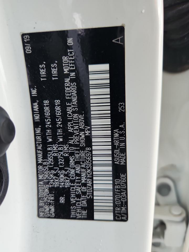 2019 Toyota Highlander Le VIN: 5TDZARFH2KS056978 Lot: 63286795