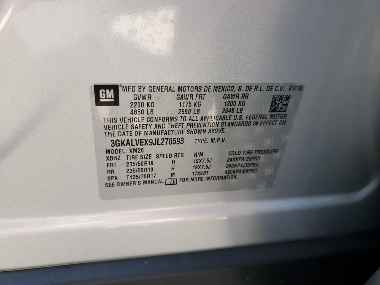 2018 GMC Terrain Slt VIN: 3GKALVEX9JL270593 Lot: 64850005