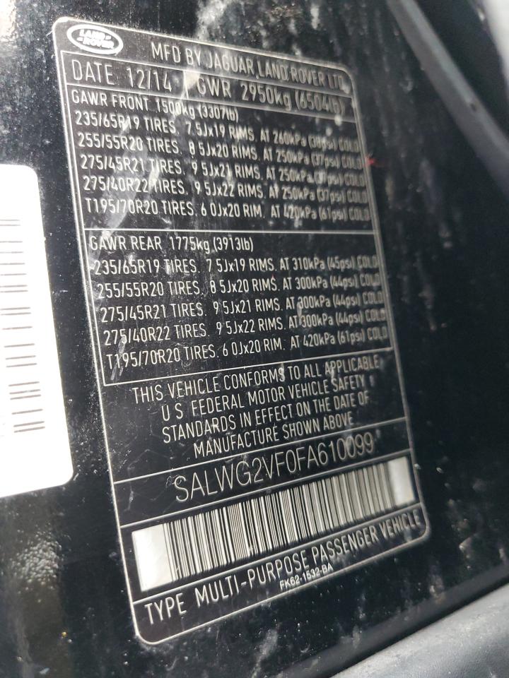 2015 Land Rover Range Rover Sport Se VIN: SALWG2VF0FA610099 Lot: 64460555