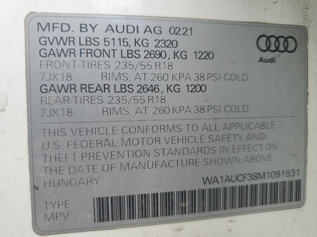 2021 Audi Q3 Premium 40 VIN: WA1AUCF38M1091931 Lot: 63525765