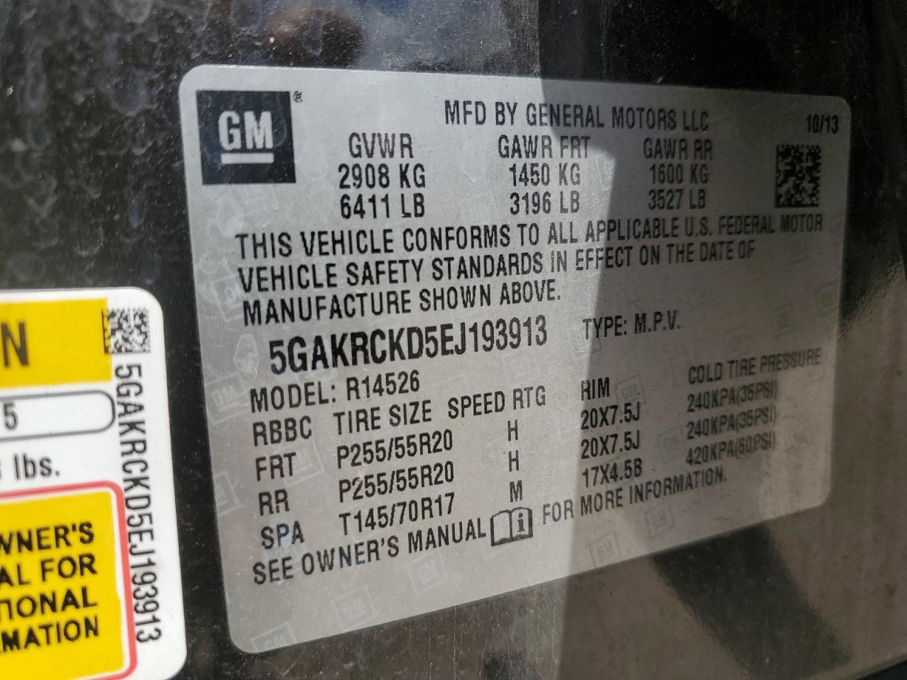 2014 Buick Enclave VIN: 5GAKRCKD5EJ193913 Lot: 64123855