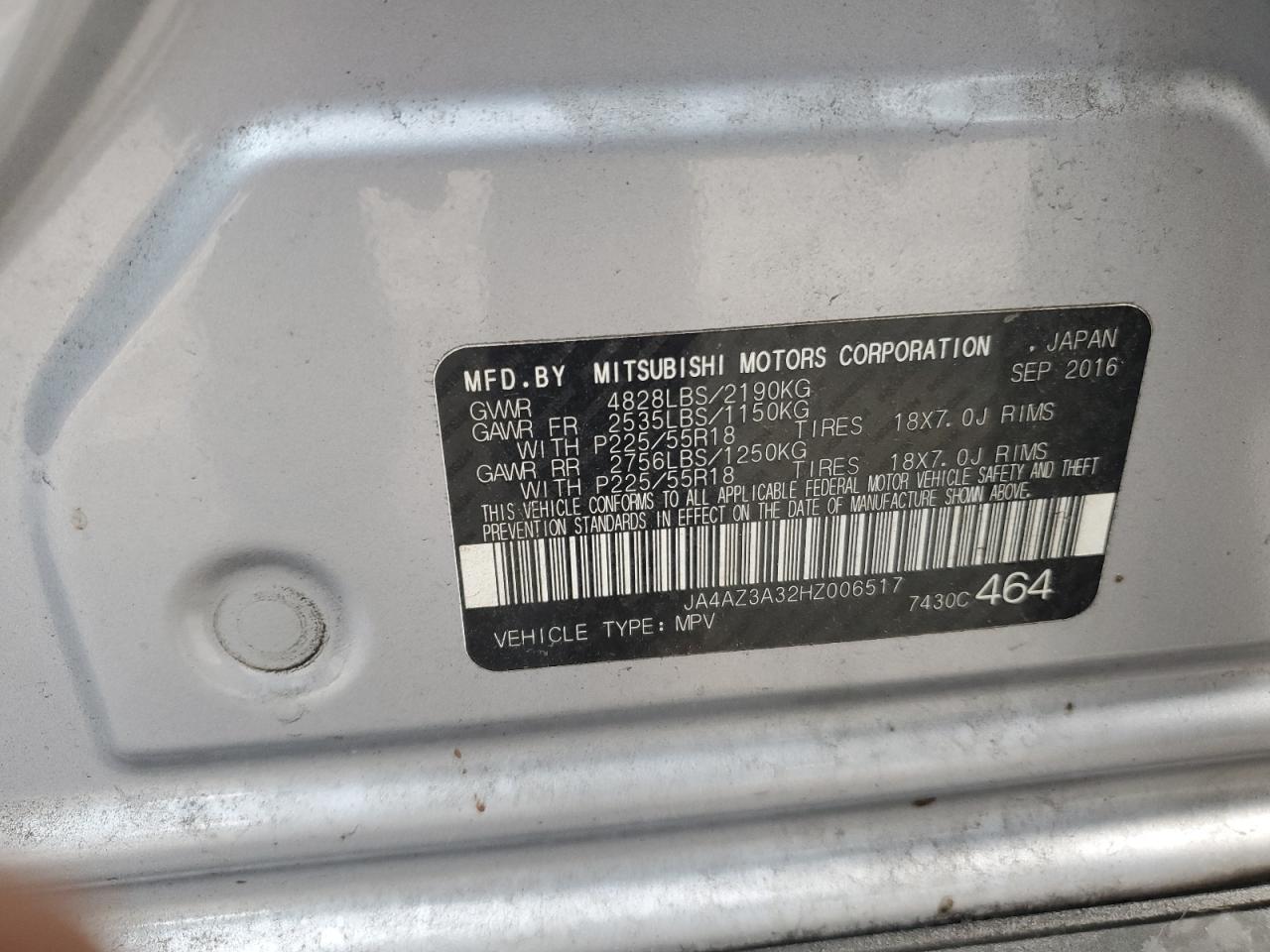 2017 Mitsubishi Outlander Se VIN: JA4AZ3A32HZ006517 Lot: 64934675