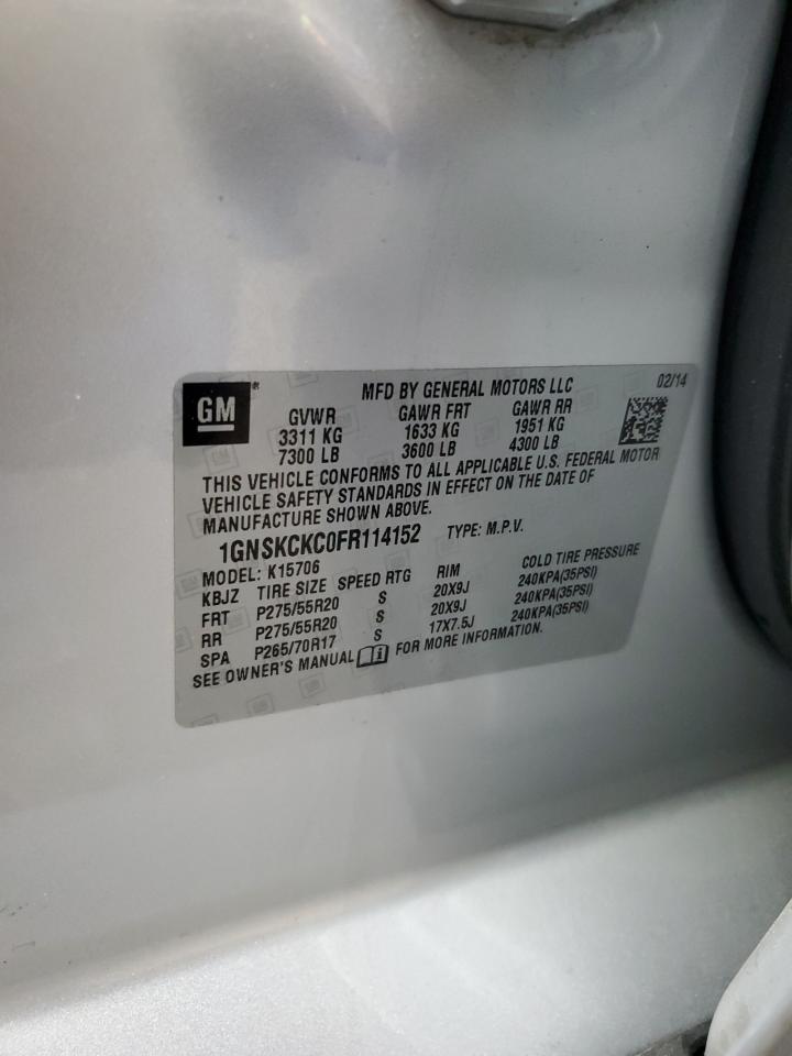 2015 Chevrolet Tahoe K1500 Ltz VIN: 1GNSKCKC0FR114152 Lot: 63688875