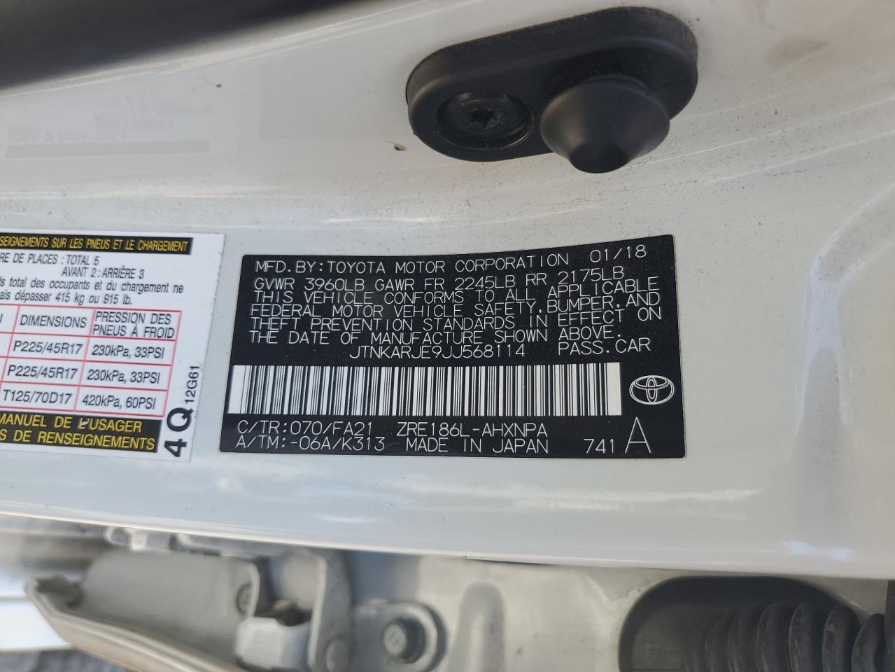 2018 Toyota Corolla Im VIN: JTNKARJE9JJ568114 Lot: 62916715