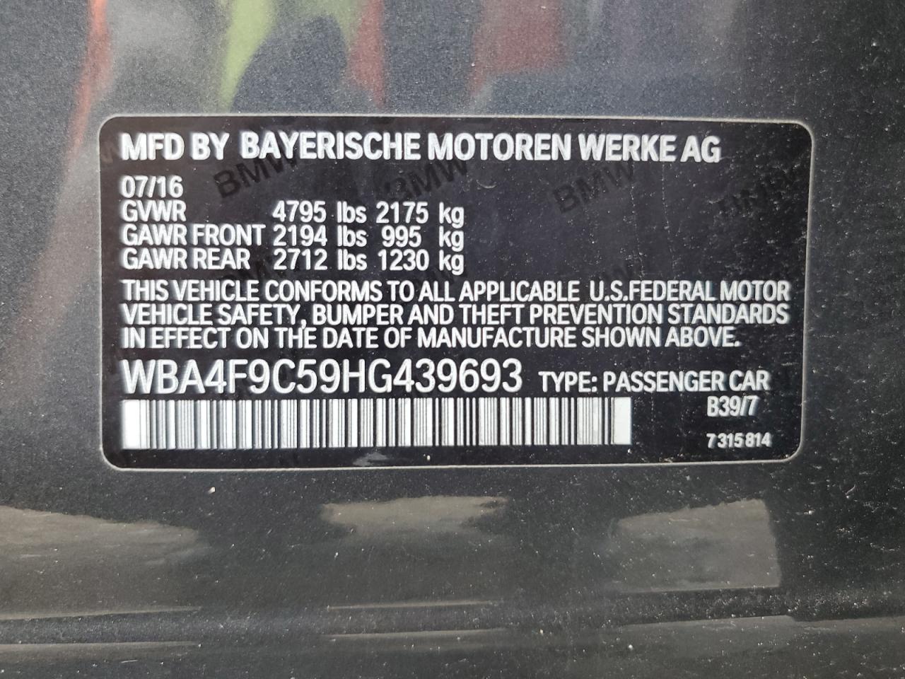 2017 BMW 430Xi Gran Coupe VIN: WBA4F9C59HG439693 Lot: 66286415