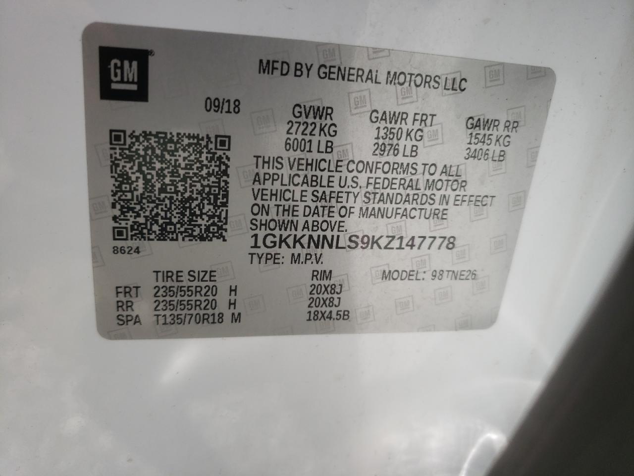 2019 GMC Acadia Slt-2 VIN: 1GKKNNLS9KZ147778 Lot: 63444725