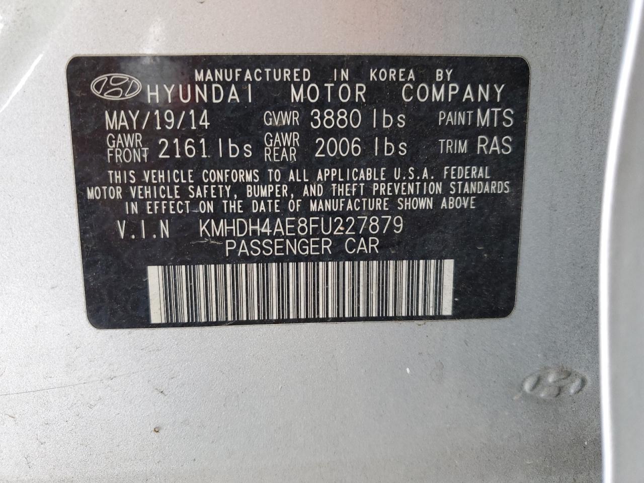 2015 Hyundai Elantra Se VIN: KMHDH4AE8FU227879 Lot: 65078995