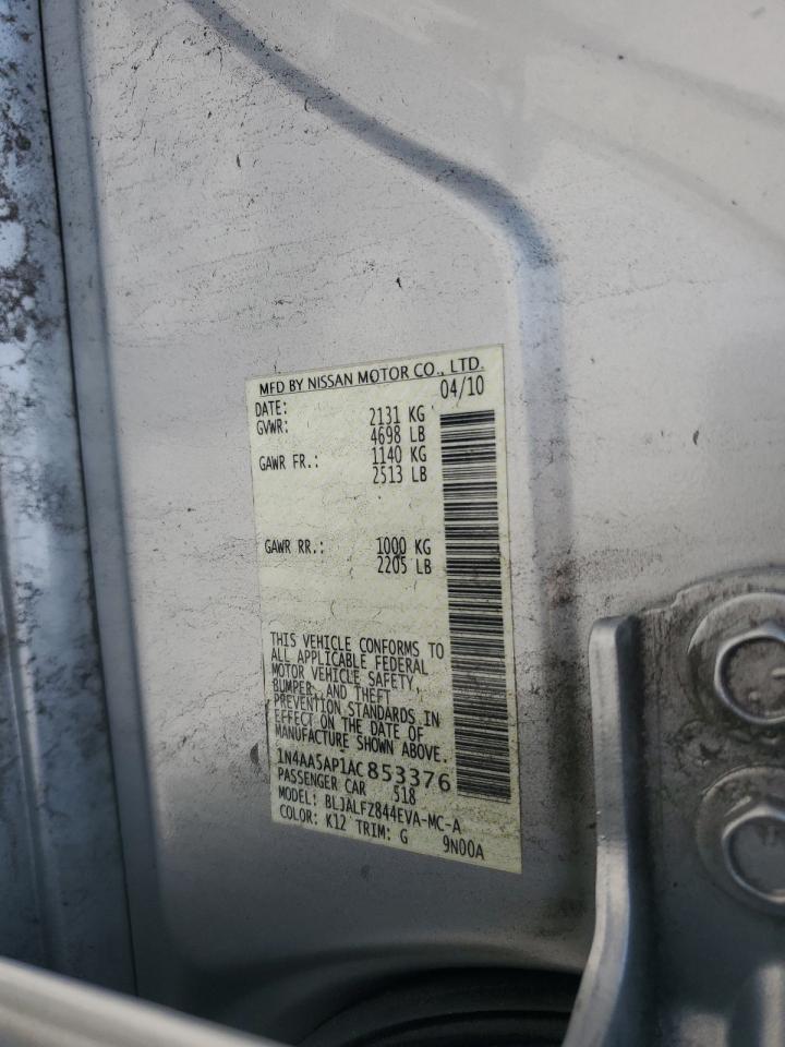 2010 Nissan Maxima S VIN: 1N4AA5AP1AC853376 Lot: 65440105