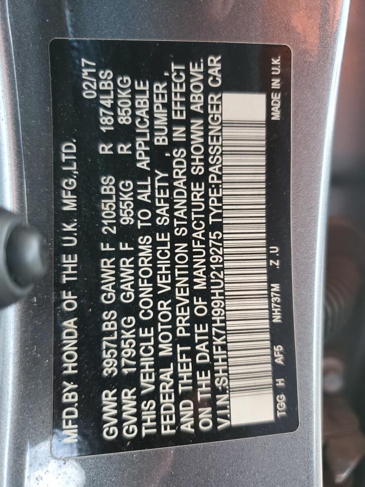 2017 Honda Civic Sport Touring VIN: SHHFK7H99HU219275 Lot: 65898015