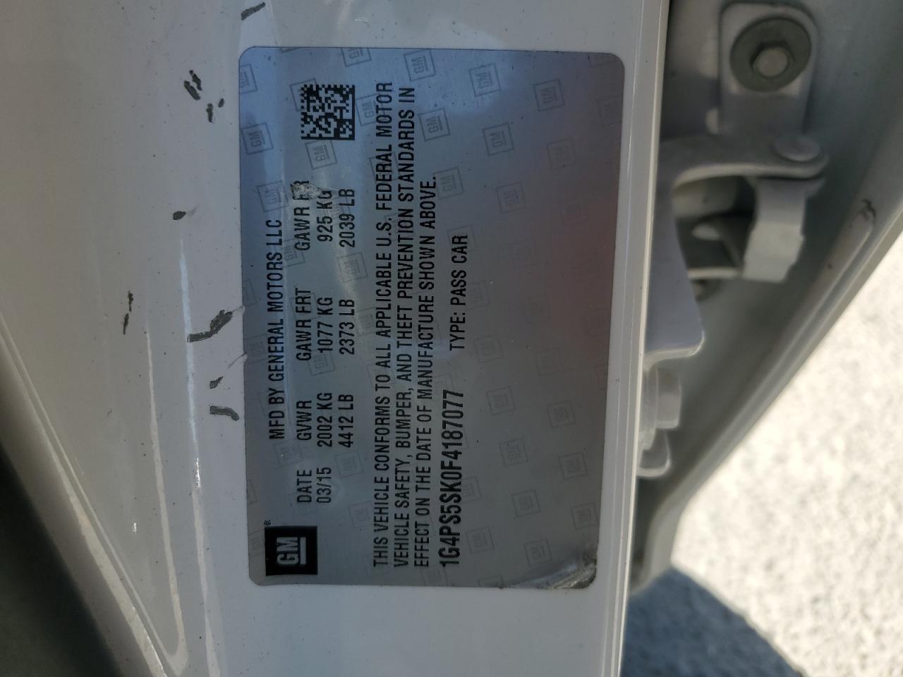 2015 Buick Verano VIN: 1G4PS5SK0F4187077 Lot: 63255445