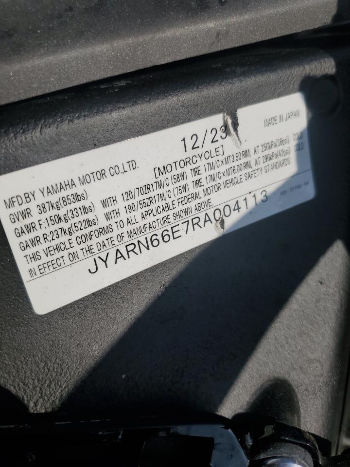 2024 Yamaha Yzfr1 VIN: JYARN66E7RA004113 Lot: 65170305