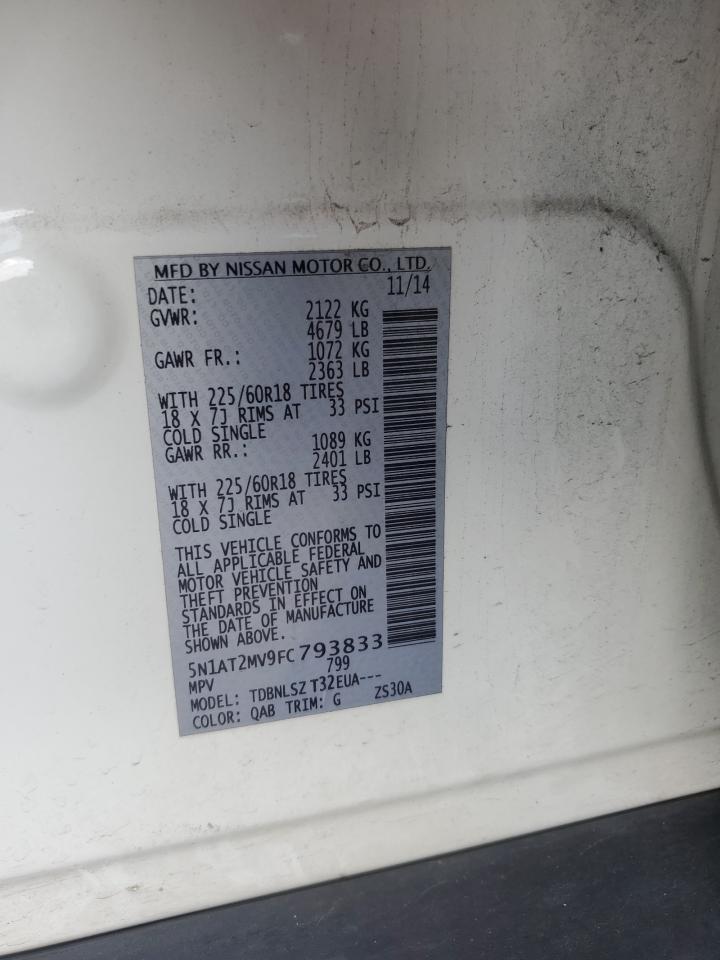 2015 Nissan Rogue S VIN: 5N1AT2MV9FC793833 Lot: 65453395