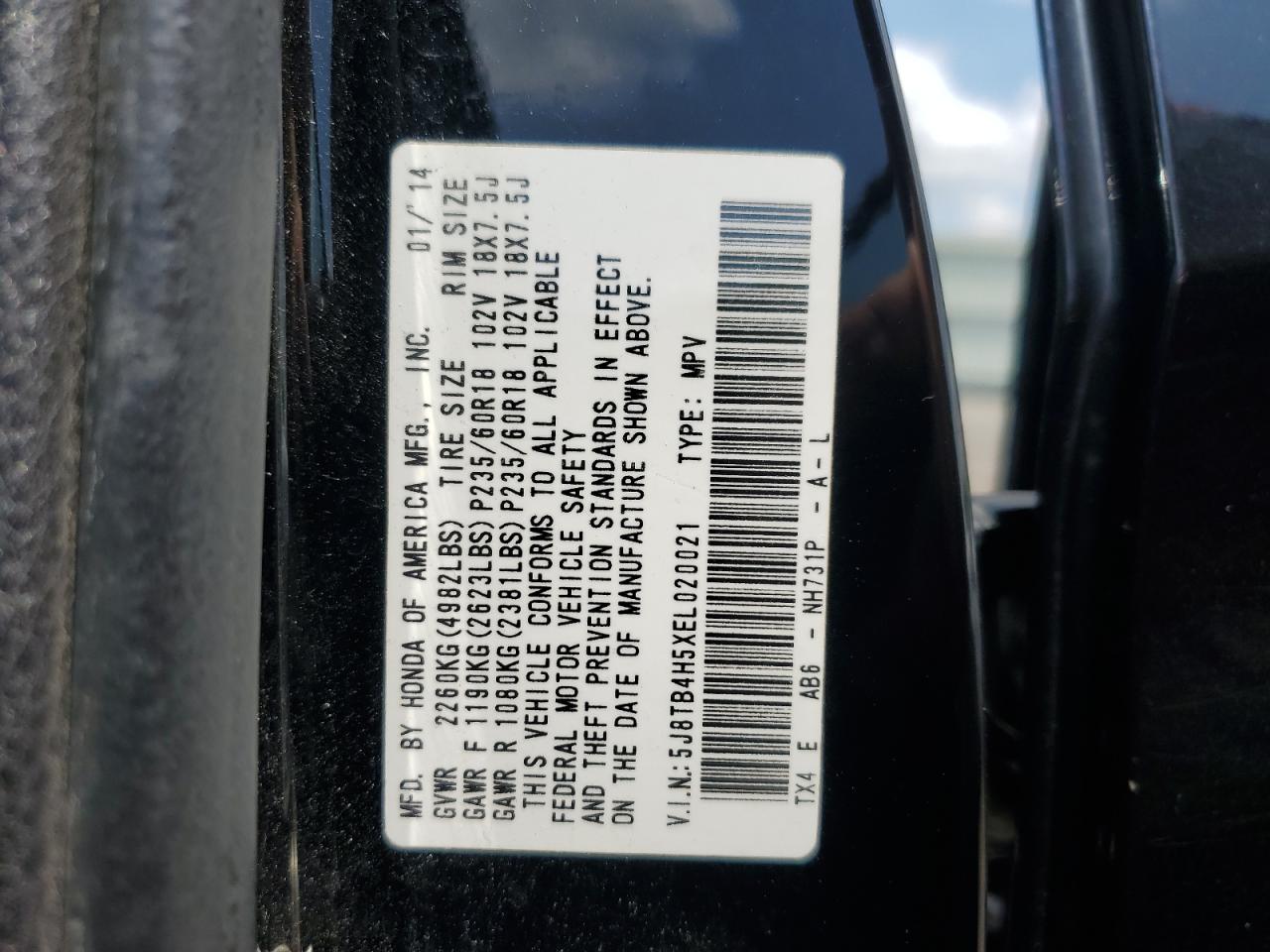 2014 Acura Rdx Technology VIN: 5J8TB4H5XEL020021 Lot: 63159675
