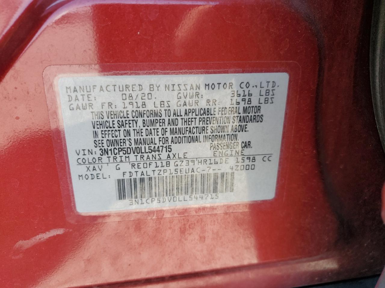 2020 Nissan Kicks Sr VIN: 3N1CP5DV0LL544715 Lot: 64122965