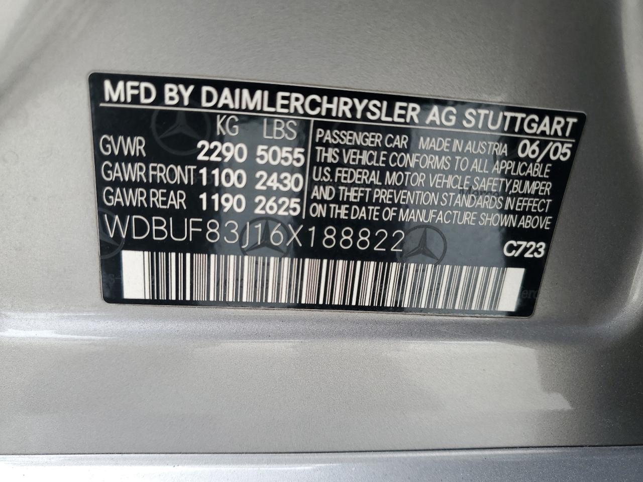 2006 Mercedes-Benz E 500 4Matic VIN: WDBUF83J16X188822 Lot: 65239725