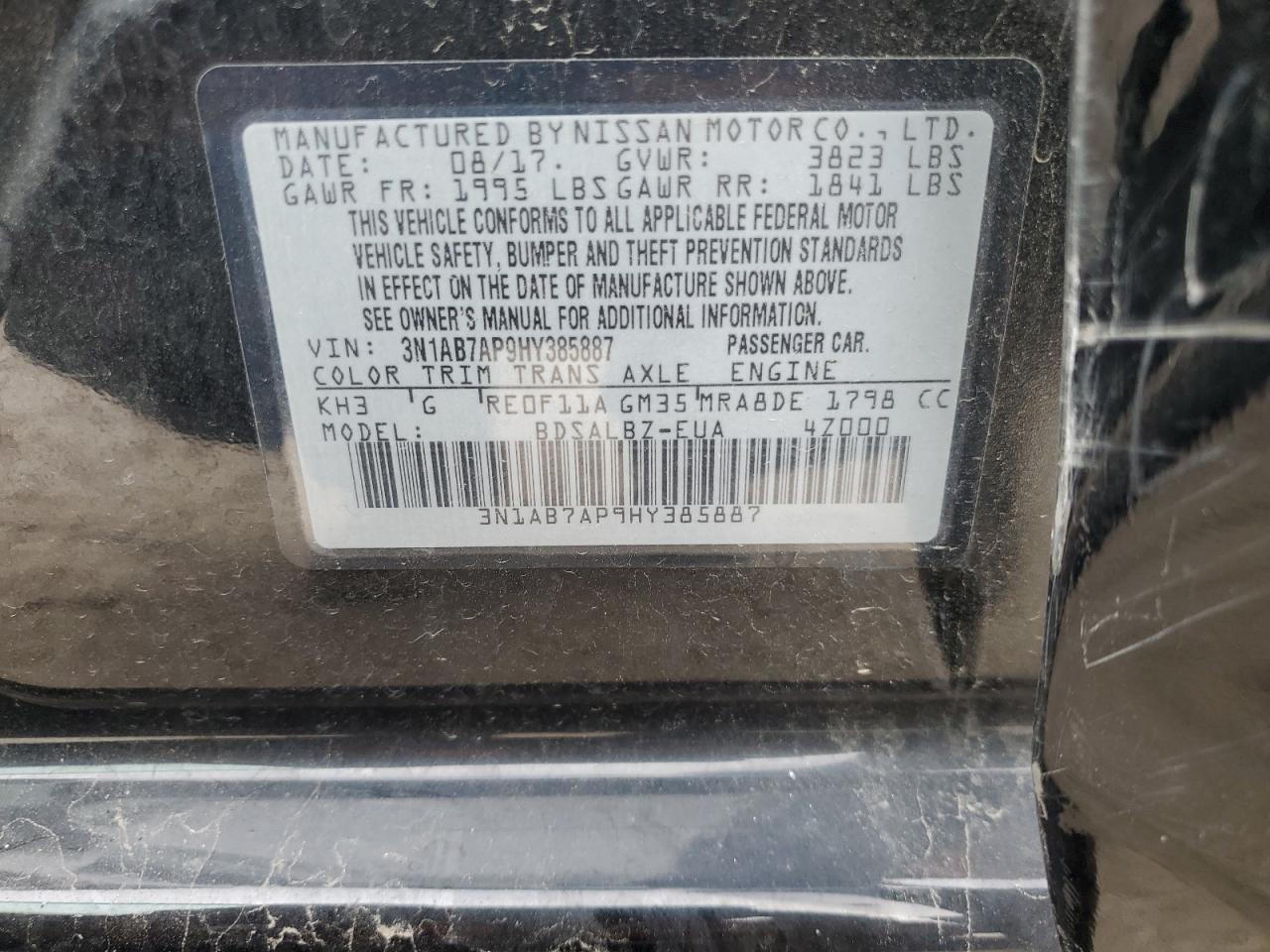 3n1ab7ap9hy385887 3N1AB7AP9HY385887 2017 Nissan Sentra S