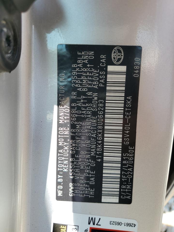 2008 Toyota Camry Le VIN: 4T1BK46KX8U66283 Lot: 64376605