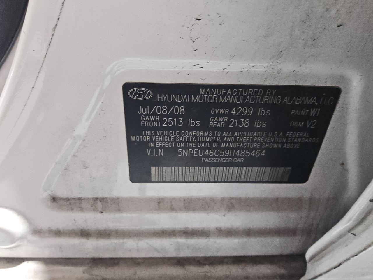 2009 Hyundai Sonata Se VIN: 5NPEU46C59H485464 Lot: 85916355