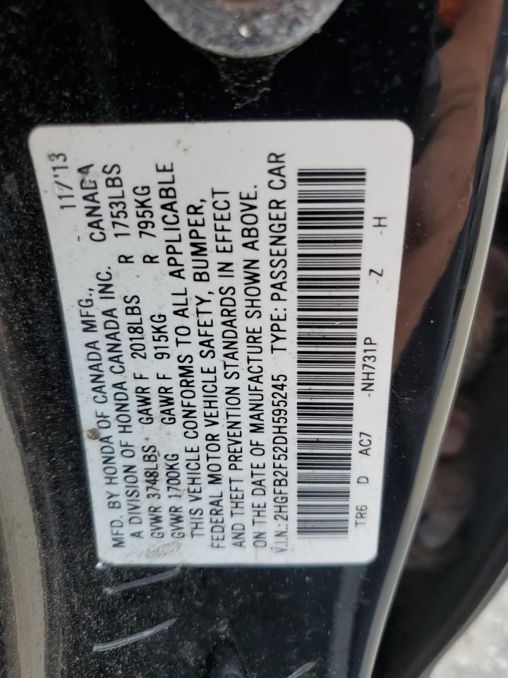 2013 Honda Civic Lx VIN: 2HGFB2F52DH595245 Lot: 62663485