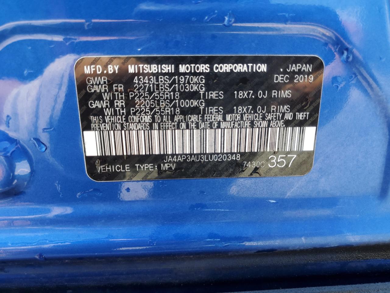 2020 Mitsubishi Outlander Sport Es VIN: JA4AP3AU3LU020348 Lot: 63044155