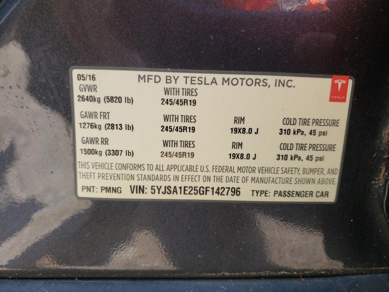 2016 Tesla Model S VIN: 5YJSA1E25GF142796 Lot: 53026785