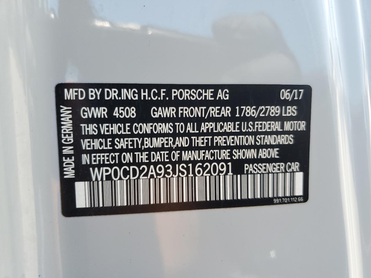 2018 Porsche 911 Turbo VIN: WP0CD2A93JS162091 Lot: 65395935