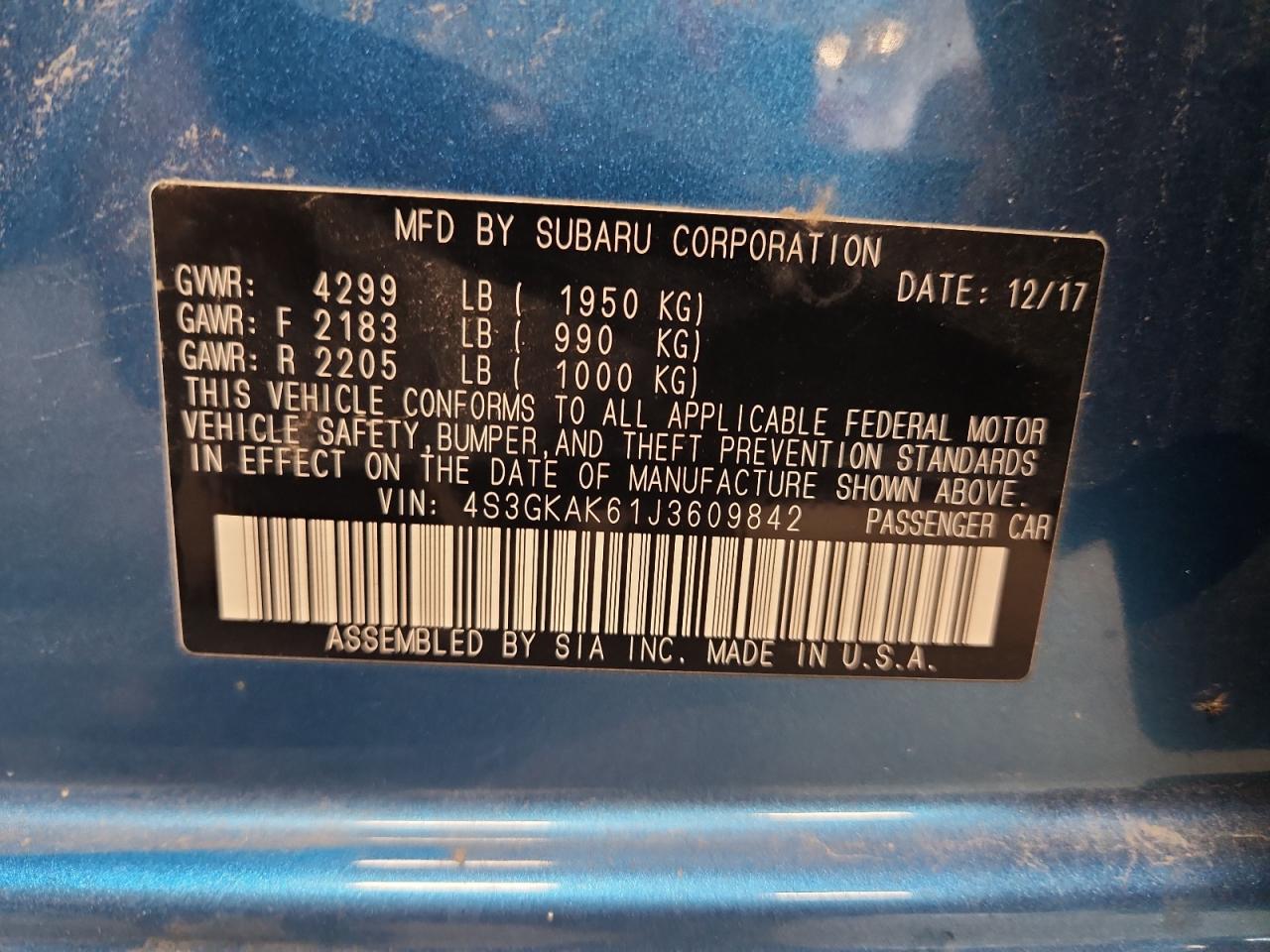 2018 Subaru Impreza Sport VIN: 4S3GKAK61J3609842 Lot: 64590805