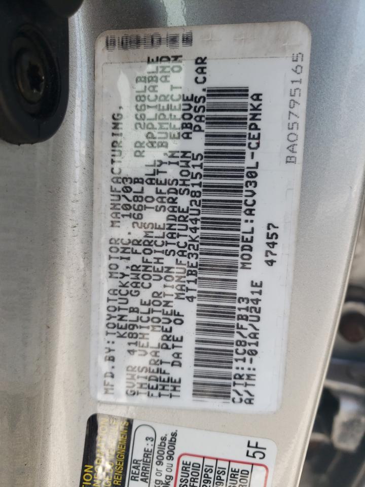 2004 Toyota Camry Le VIN: 4T1BE32K44U281515 Lot: 64942135