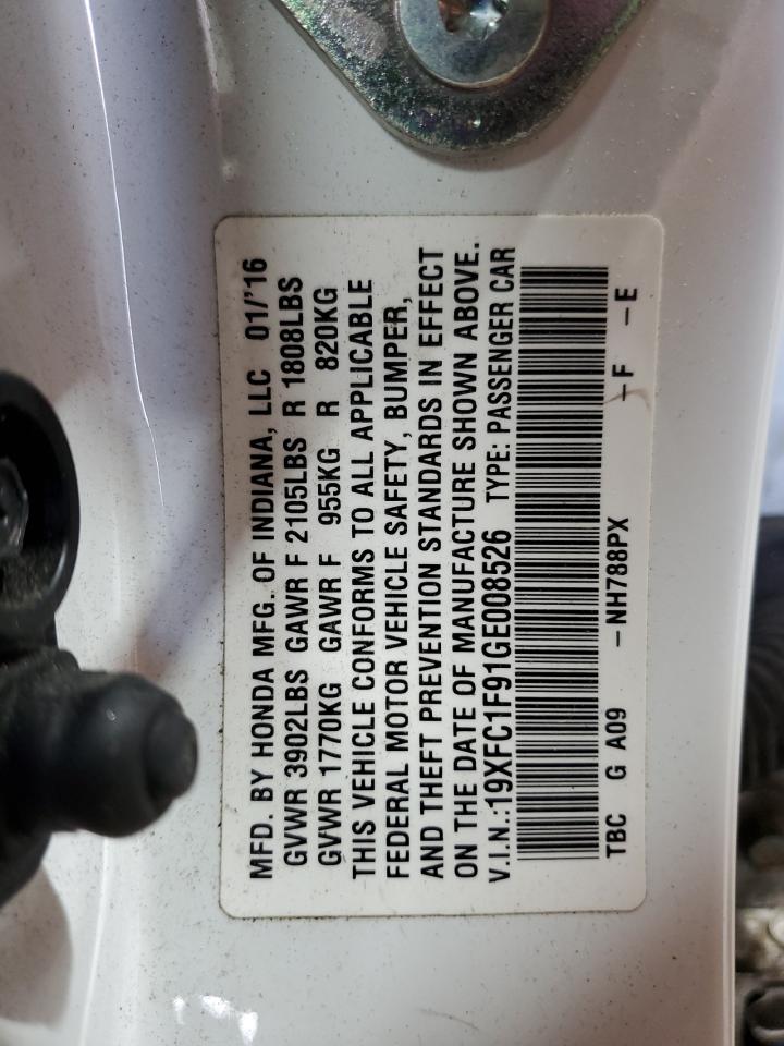 2016 Honda Civic Touring VIN: 19XFC1F91GE008526 Lot: 65807545