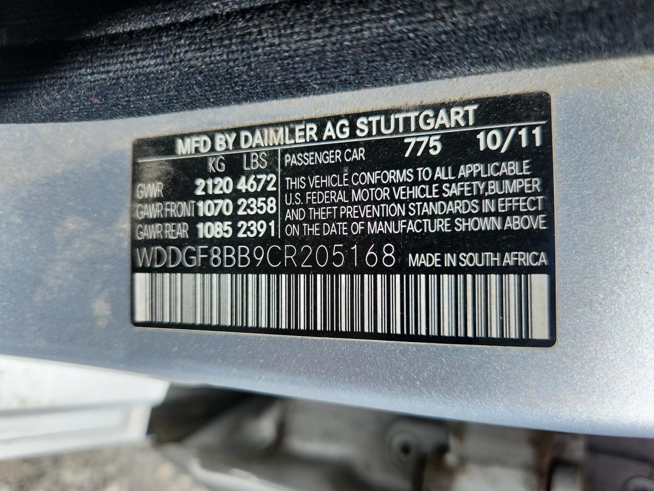 2012 Mercedes-Benz C 300 4Matic VIN: WDDGF8BB9CR205168 Lot: 64427855