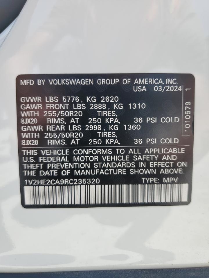 2024 Volkswagen Atlas Cross Sport Se VIN: 1V2HE2CA9RC235320 Lot: 62320585