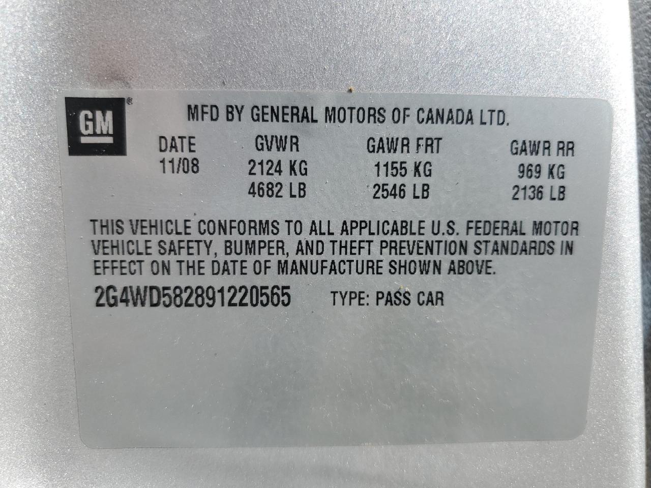 2009 Buick Lacrosse Cxl VIN: 2G4WD582891220565 Lot: 68370905