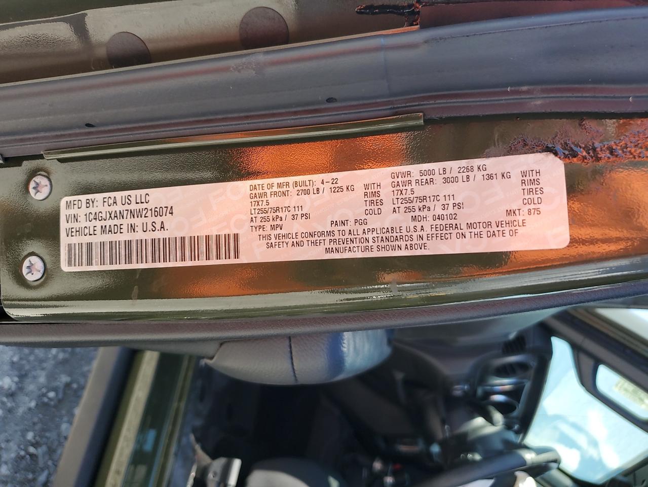 2022 Jeep Wrangler Sport VIN: 1C4GJXAN7NW216074 Lot: 64981795